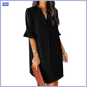 Polyester V-Neck Ruffle Shift Dress Casual Summer Mini